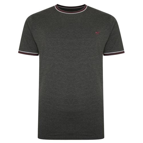 Bigdude T-Shirt mit Kontraststreifen Grau Tall Fit